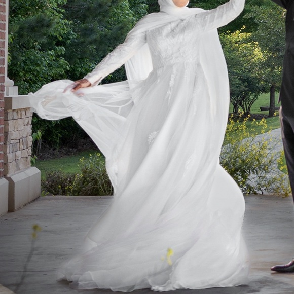 Lace & Tulle A-Line Modest Wedding Dress - Picture 9 of 9